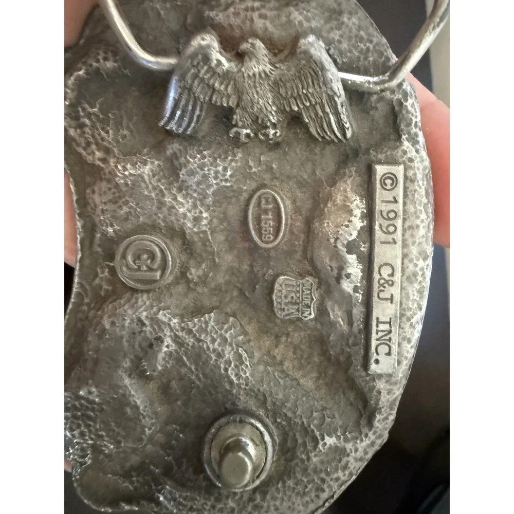 Vintage 1991 C+J Eagle ORANGE LIVE TO RIDE RIDE TO LIVE Belt Buckle - USA